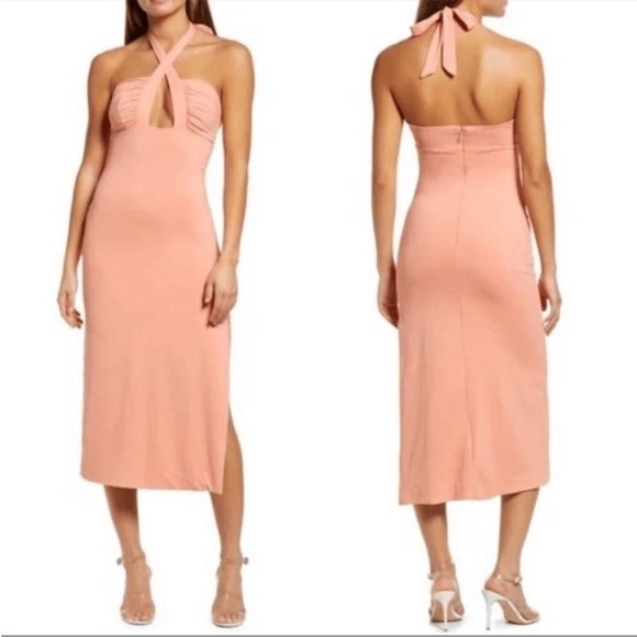 Bardot Guilia Halter MIDI Dress Slit At Side - Picture 1 of 4